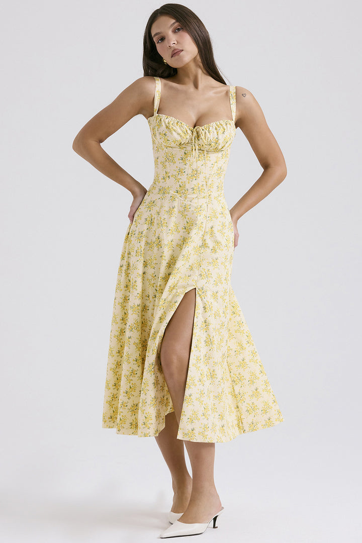 Floral Corset Midi Dress.Romantic shape. Effortless summer elegance.