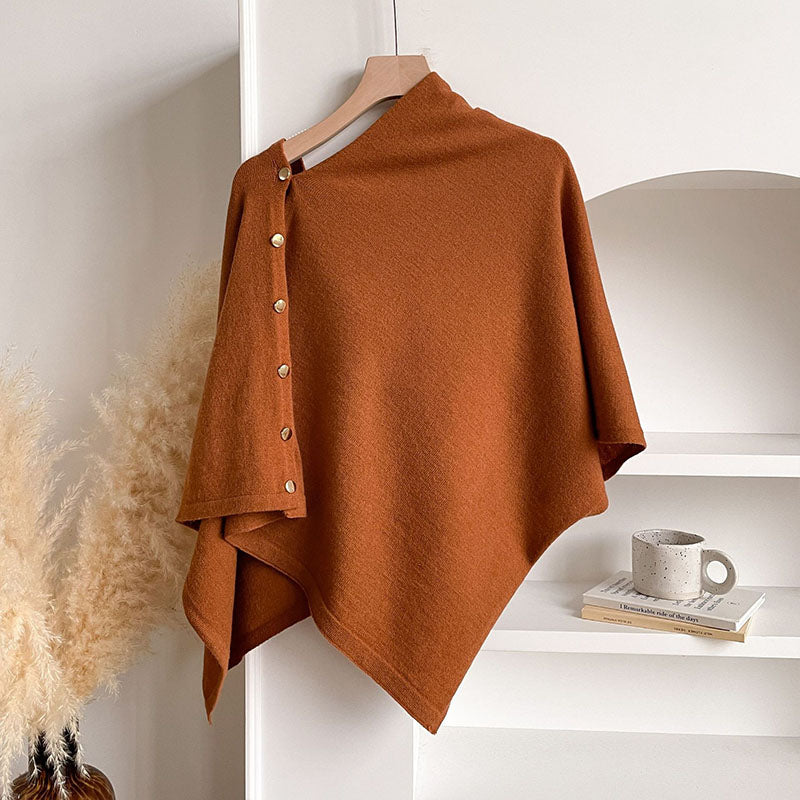 Knitted button-fastening shawl cape/poncho