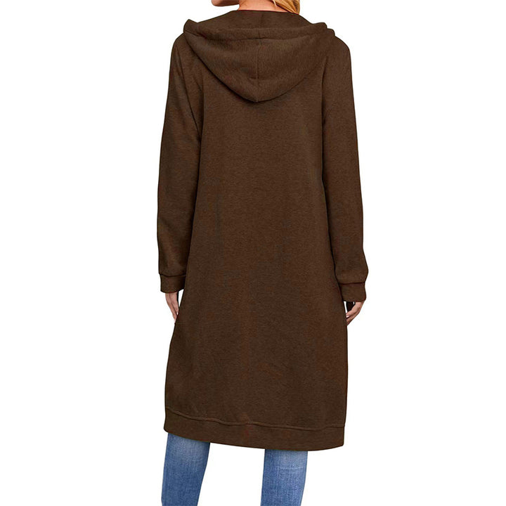 Long zip-up hooded sweatshirt jacket