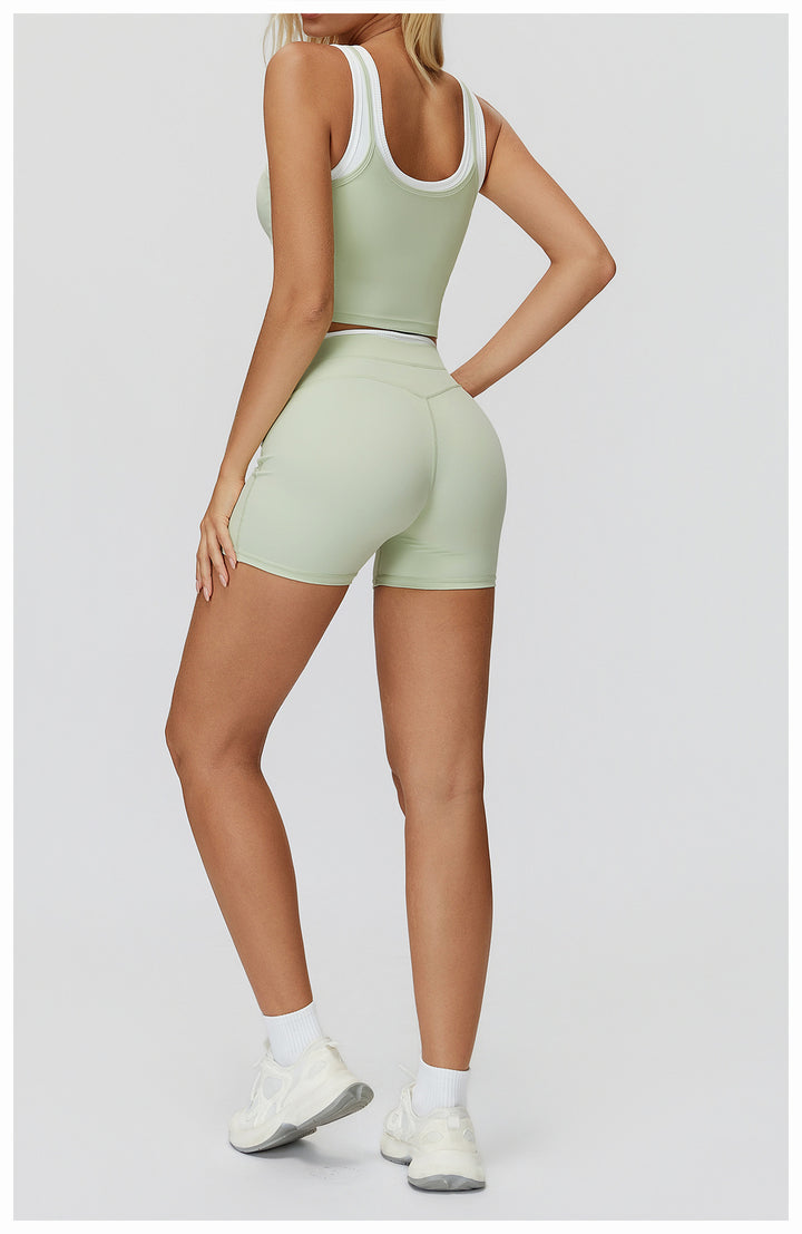 Mauve Contrast Trim Active 2-Piece Set: Cropped Tank &amp;amp; Tennis Skirt