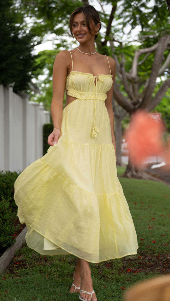 Spaghetti Strap Cutout Tiered Maxi Dress
