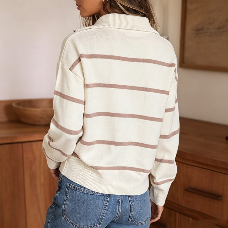 Striped zip-up knit sweater
