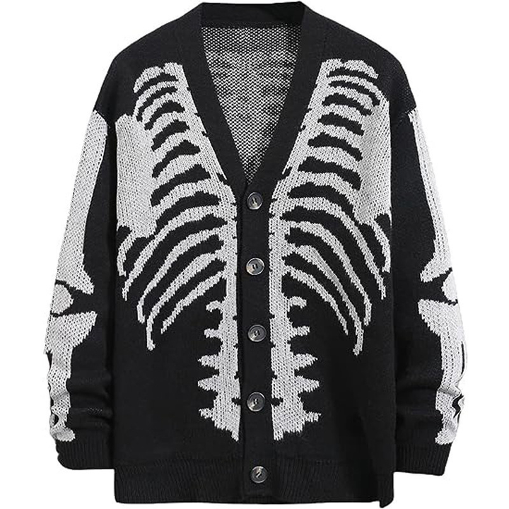 Gothic-style loose-fit knit sweater with skull print