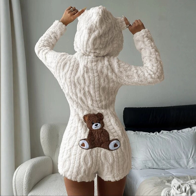 Women Teddy Bear Hooded Romper