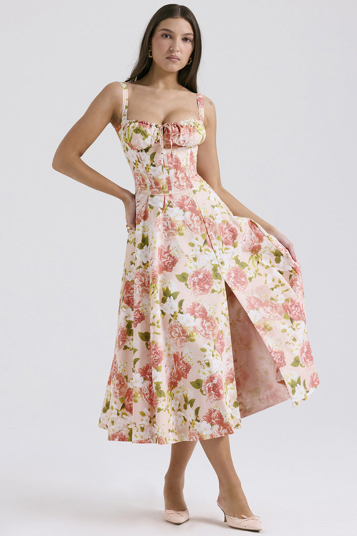 Floral Corset Midi Dress.Romantic shape. Effortless summer elegance.