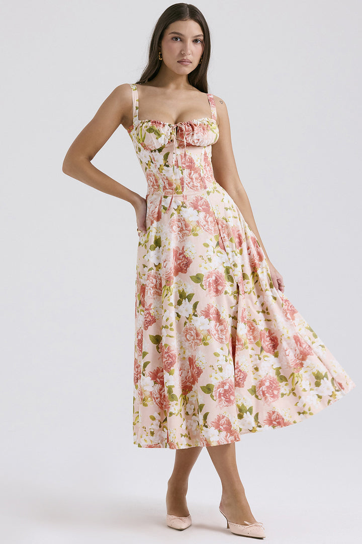 Floral Corset Midi Dress.Romantic shape. Effortless summer elegance.