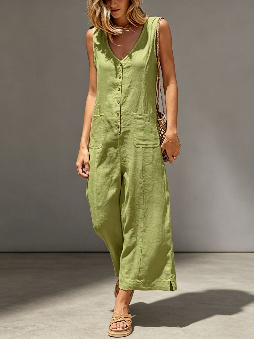 Sleeveless Linen Blend Jumpsuit | Effortless Parisian Chic One-Piece Essential