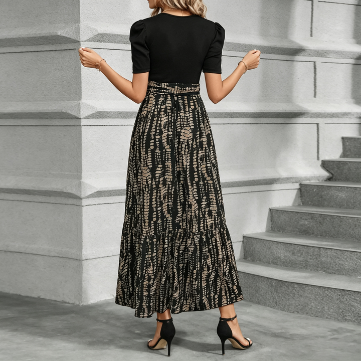 Tie Waist Patchwork Long Maxi Dress