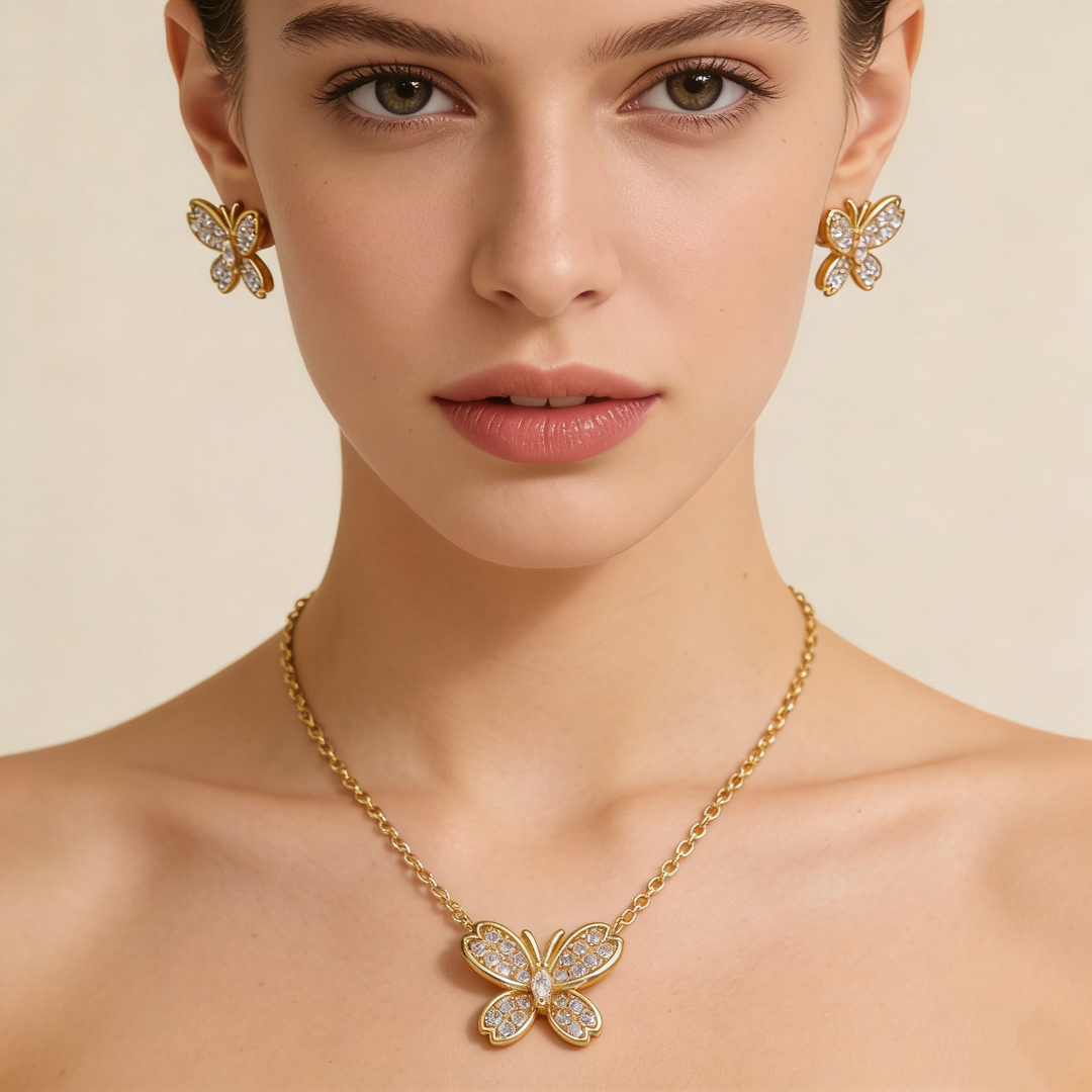 Exquisite Gold Necklace &amp;amp; Earring Set Sparkle—Effortlessly Yours.