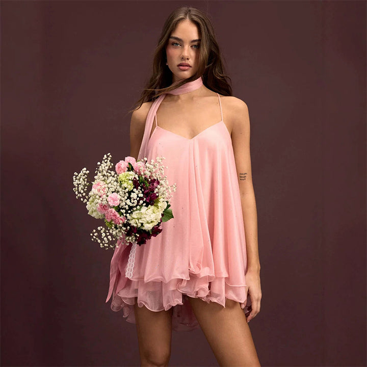 Ruffled camisole layered mesh top
