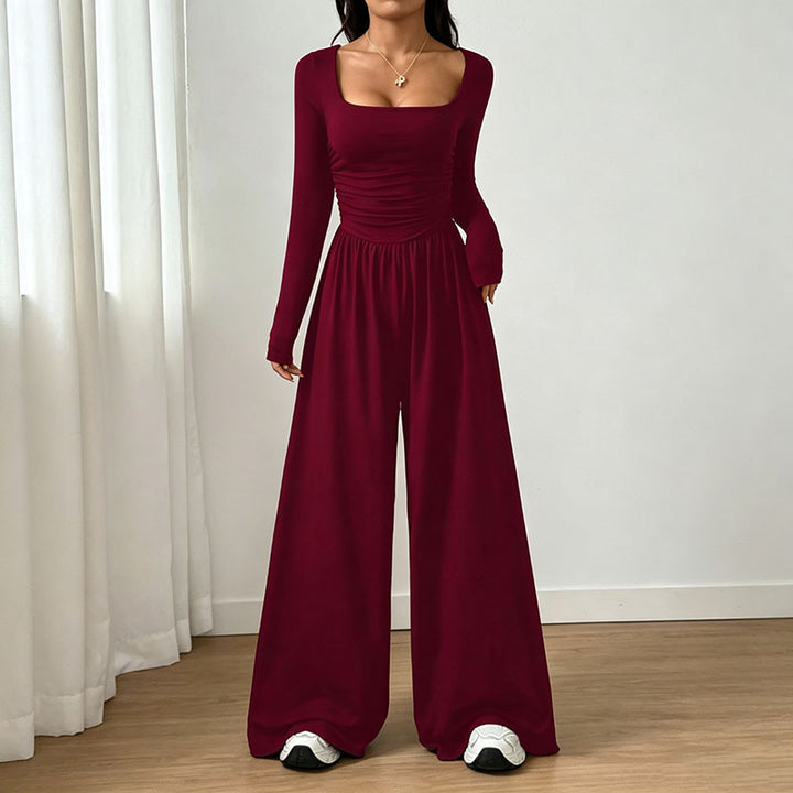 Long-sleeve square-neck jumpsuit