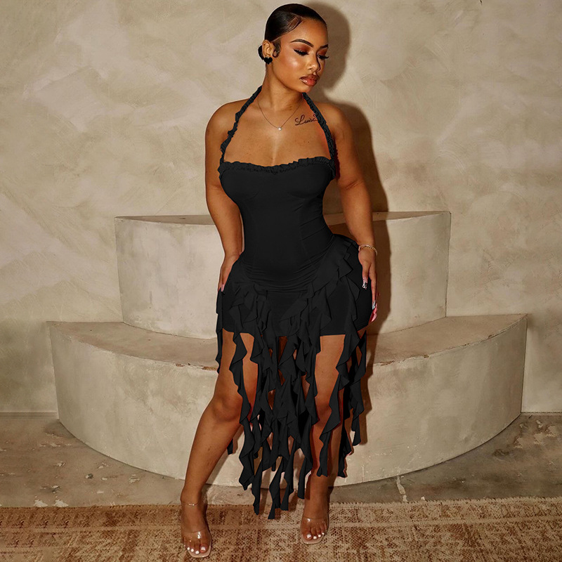 Fringe Halter Bodycon Midi Party Dress