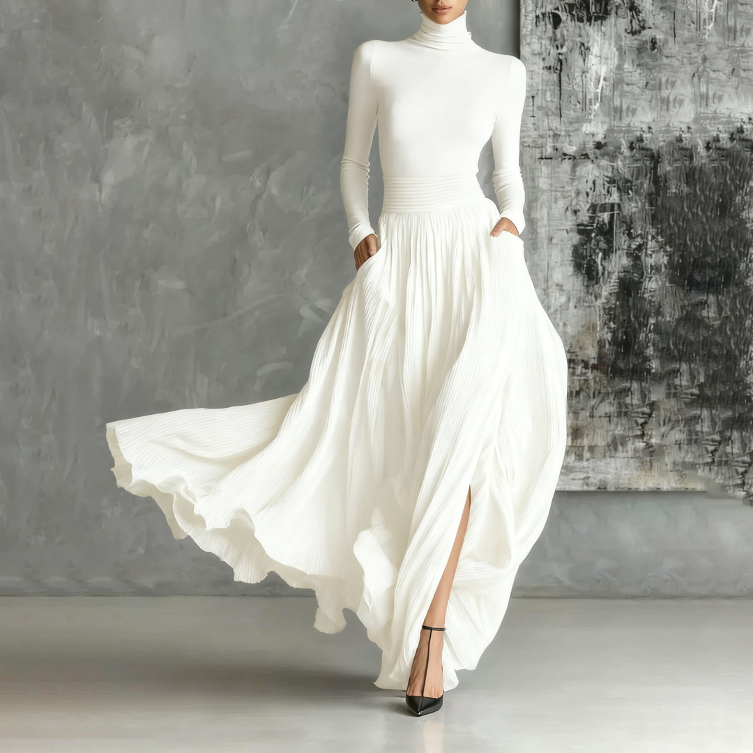 Turtleneck Top &amp; Pleated Maxi Skirt Set