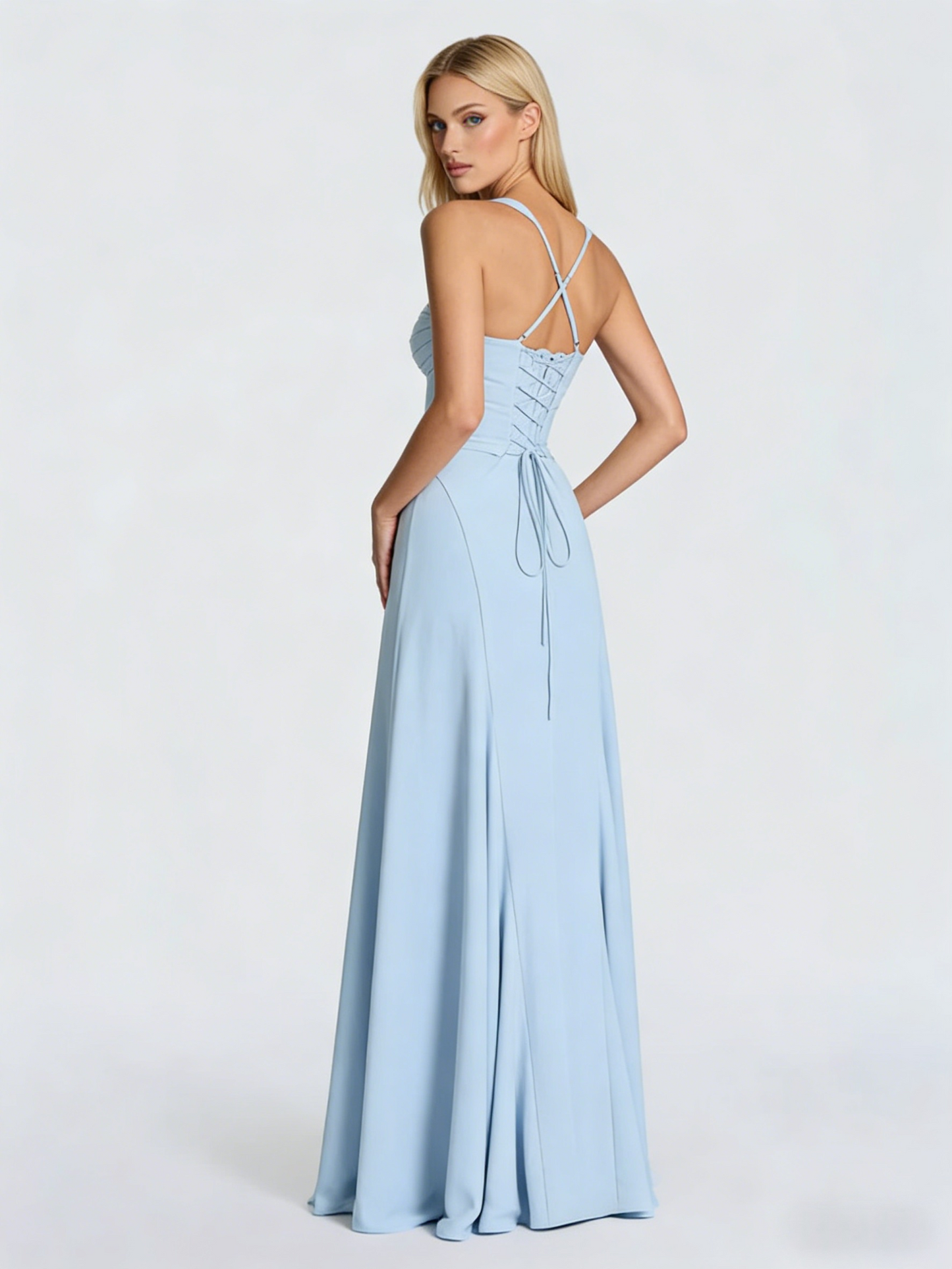 Square Neck Crisscross Open Back A-Line Maxi Dress | Twist Waist Lemon Yellow Evening Gown