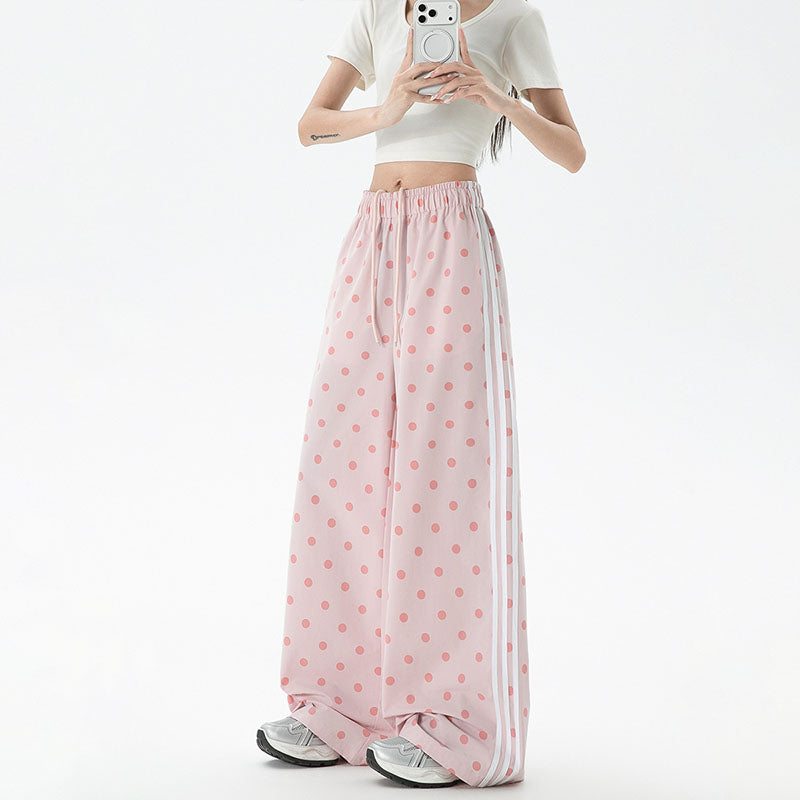 Polka-dot wide-leg athletic pants