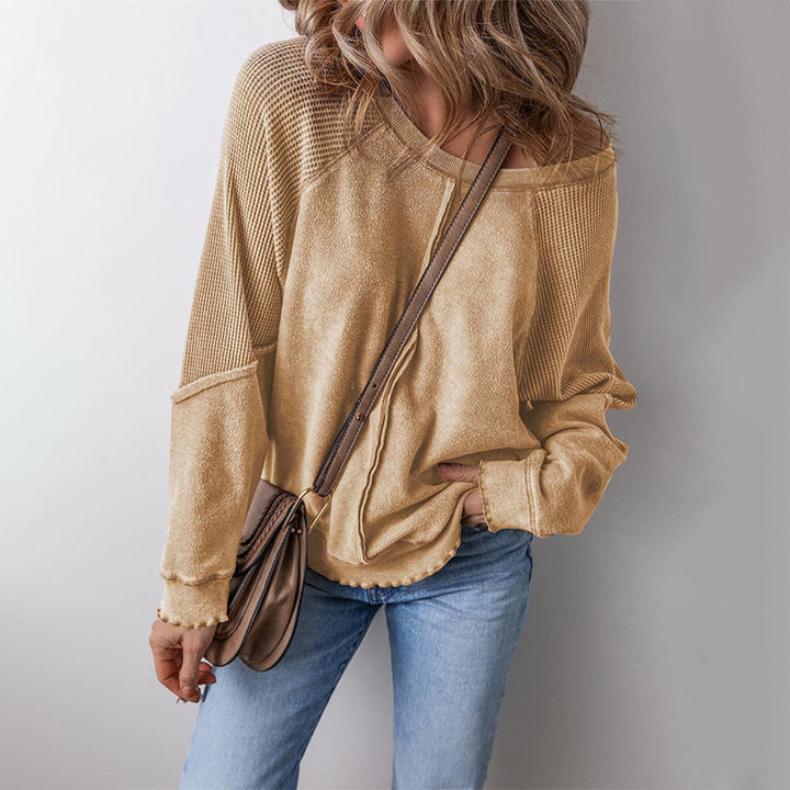 Casual Crew Neck Long Sleeve Reversed Seam Patchwork Loose Pullover Sweatshirt