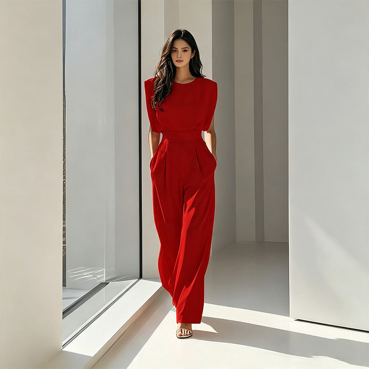 Sleek solid color slim waist jumpsuit