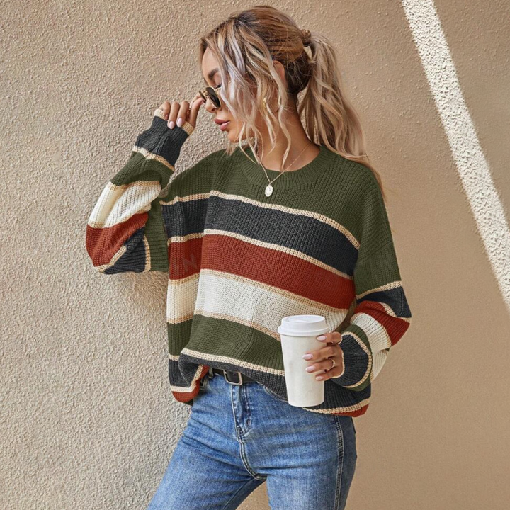 Women Loose Striped Knit Sweater Top