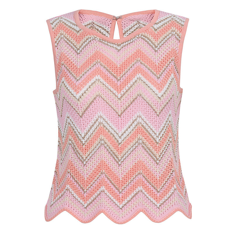 Casual wavy knit sleeveless vest and pants