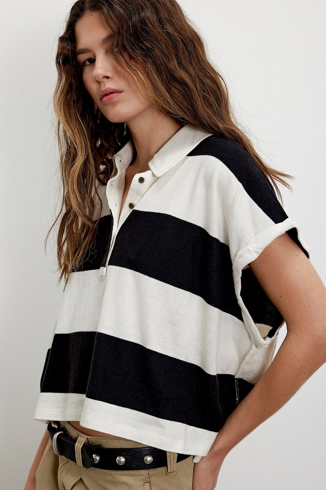 Stripe Cropped Rugby Polo Shirt