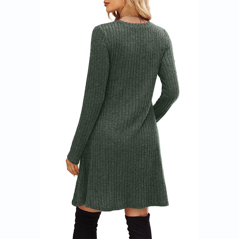 Ribbed Knit Dress With Side Pockets