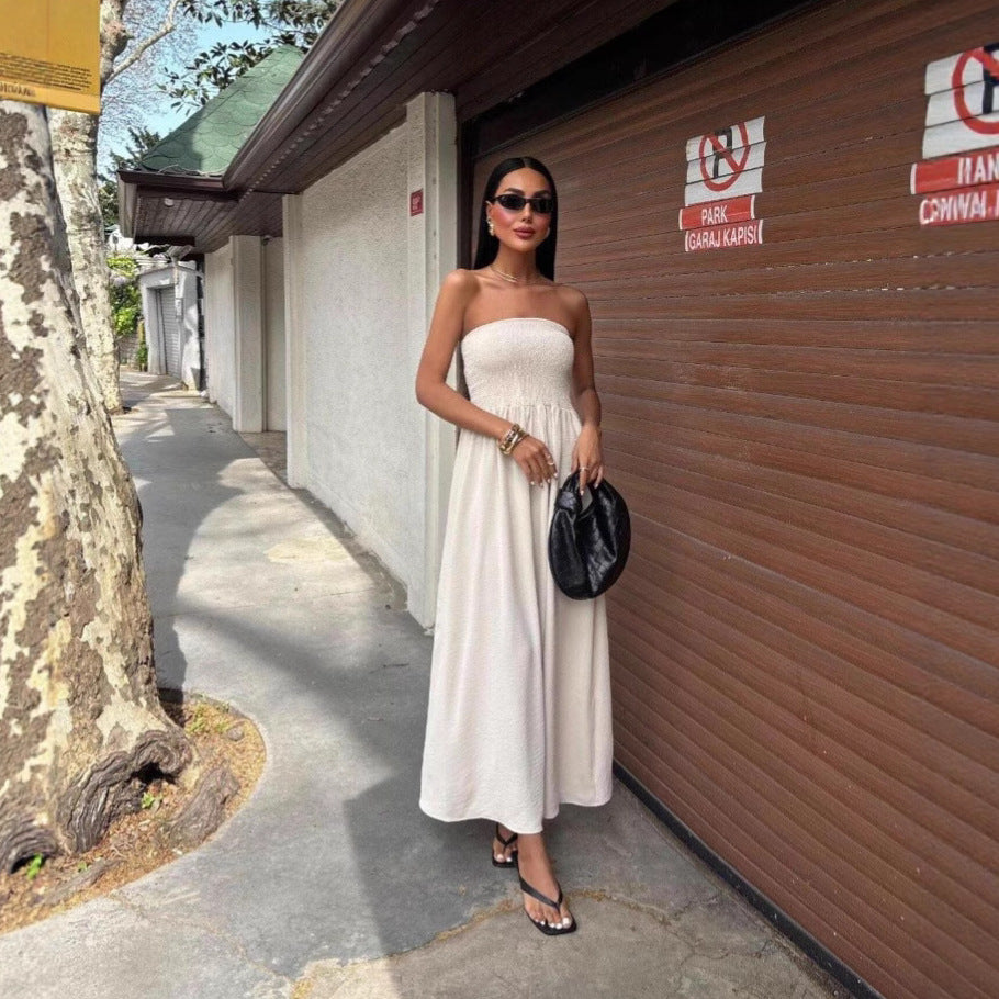 Strapless Linen-Blend Midi Dress | Minimalist Quiet Luxury Sundres