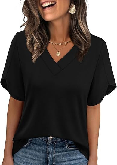 V-Neck Dolman Sleeve Casual T-Shirt, Loose Fit Solid Color Blouse
