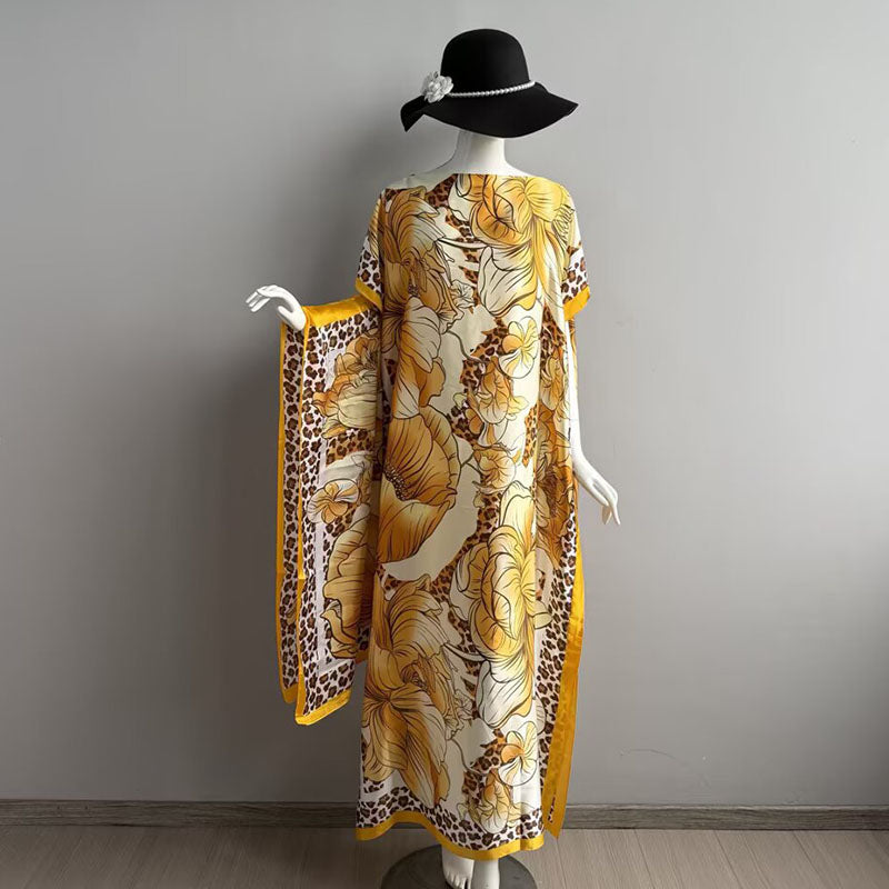 Elegant Casual Loose Fit Maxi Dress with Headscarf Two Piece Fashion Set