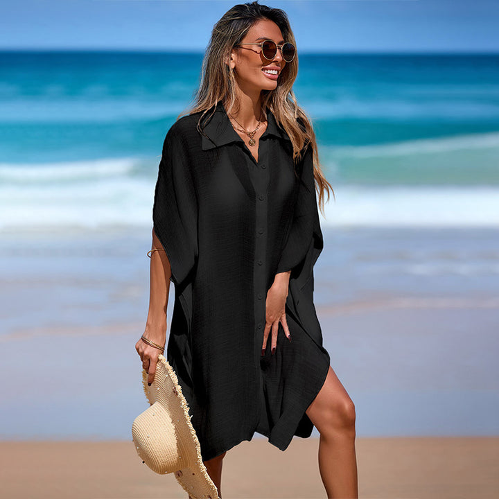 Loose-fitting polo neck cover-up beach dress