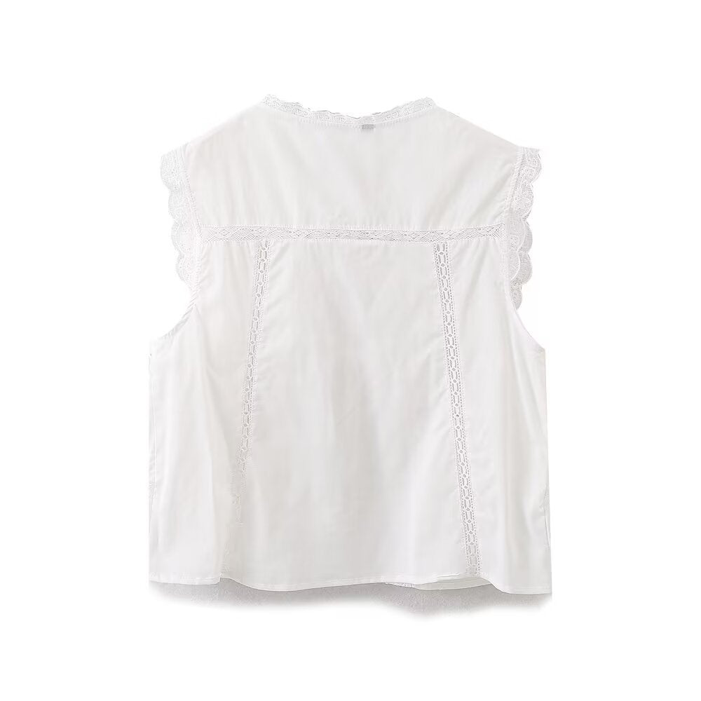 Lace Trim Tie-Front Cropped Vest | Romantic detail. Effortless layering.