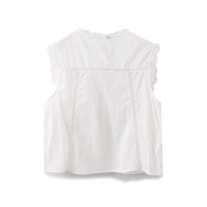Lace Trim Tie-Front Cropped Vest | Romantic detail. Effortless layering.