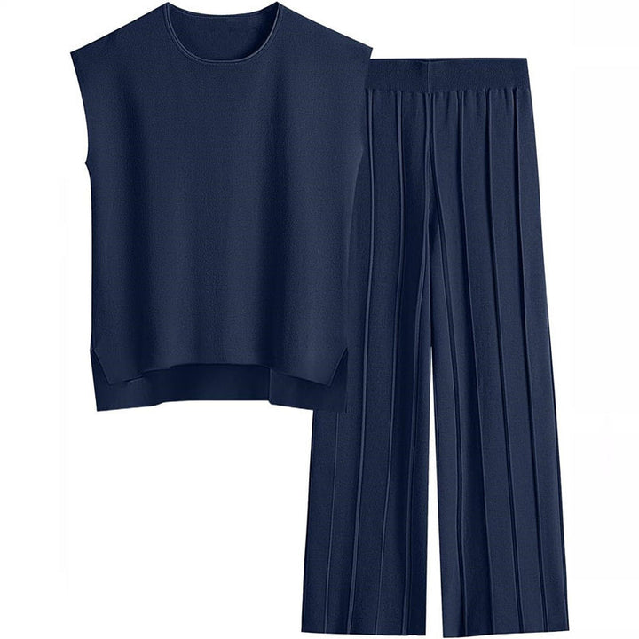 Sleeveless top and wide-leg trousers two-piece set