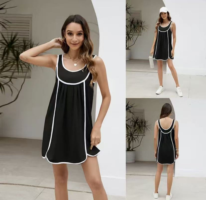 Black Contrast Trim Sleeveless Swing Mini Dress