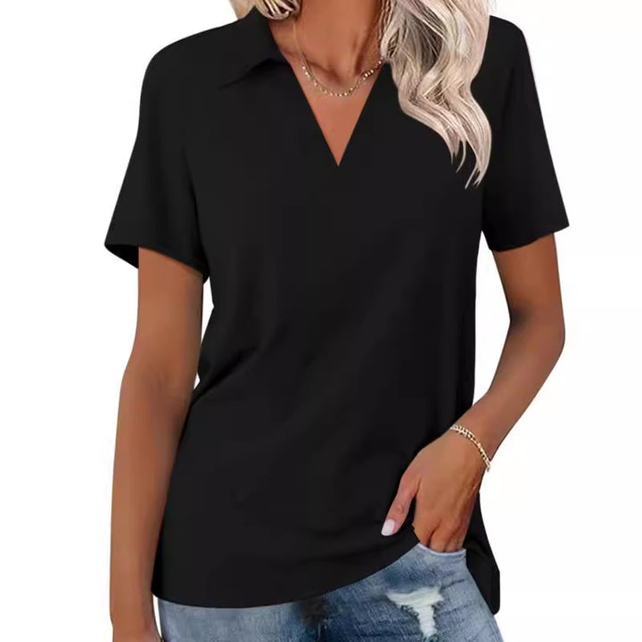 White Notch V-Neck Short Sleeve Polo T-Shirt