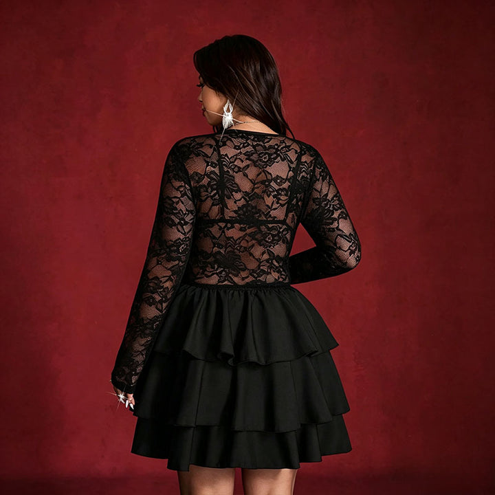 V-neck lace long-sleeved dress
