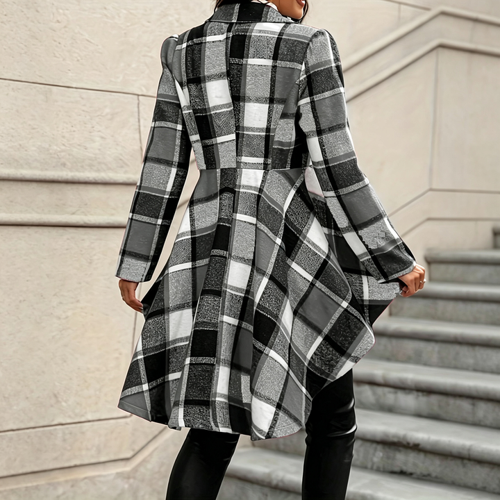 Irregular Hem Plaid Long Sleeve Coat
