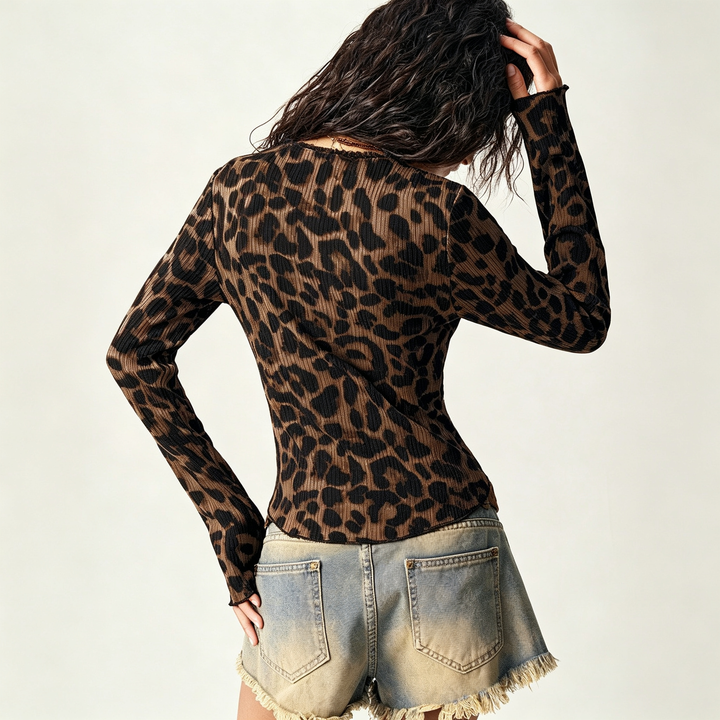 Leopard Print V Neck Button Cardigan
