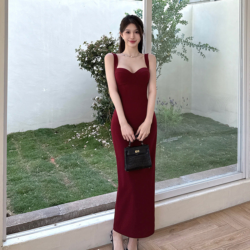 Fitted Slit Spaghetti Strap Dress