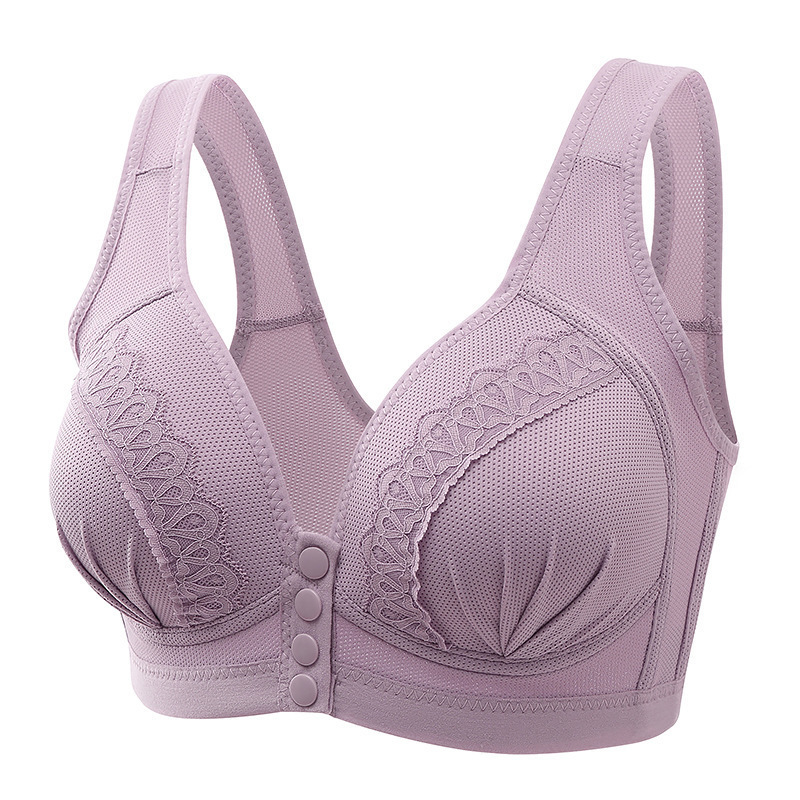 Lace Trim Front Snap Wireless Bra