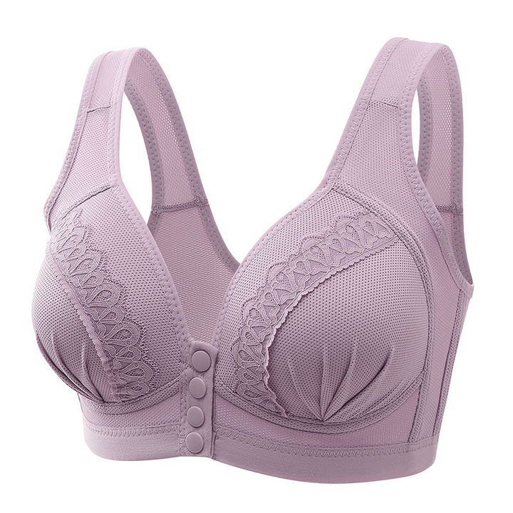Lace Trim Front Snap Wireless Bra