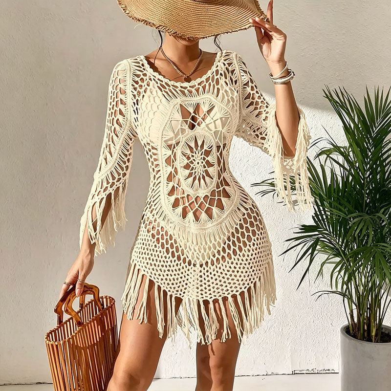 Hand-crocheted tassel beach skirt