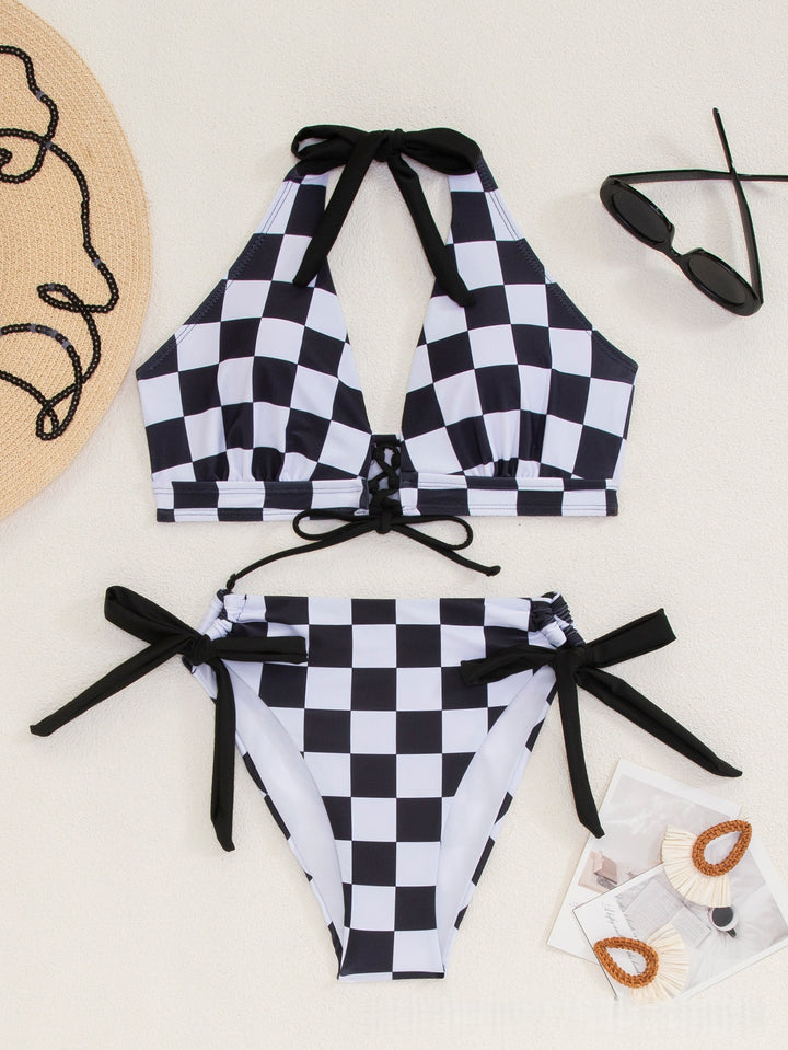 Checkered Halter Bikini Set