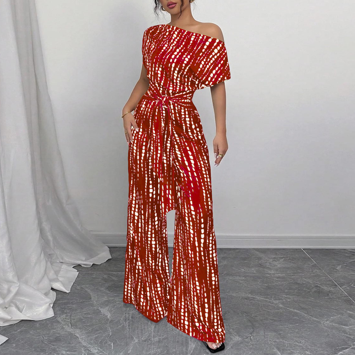 Off Shoulder Belted Wide Leg Jumpsuit