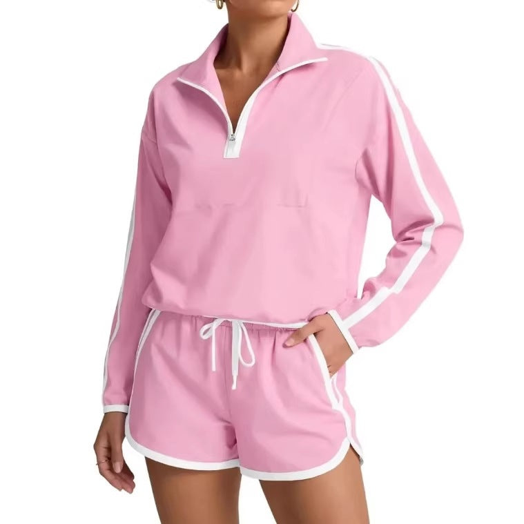 2-Piece Tracksuit, Half-Zip Polo Top &amp; Drawstring Shorts