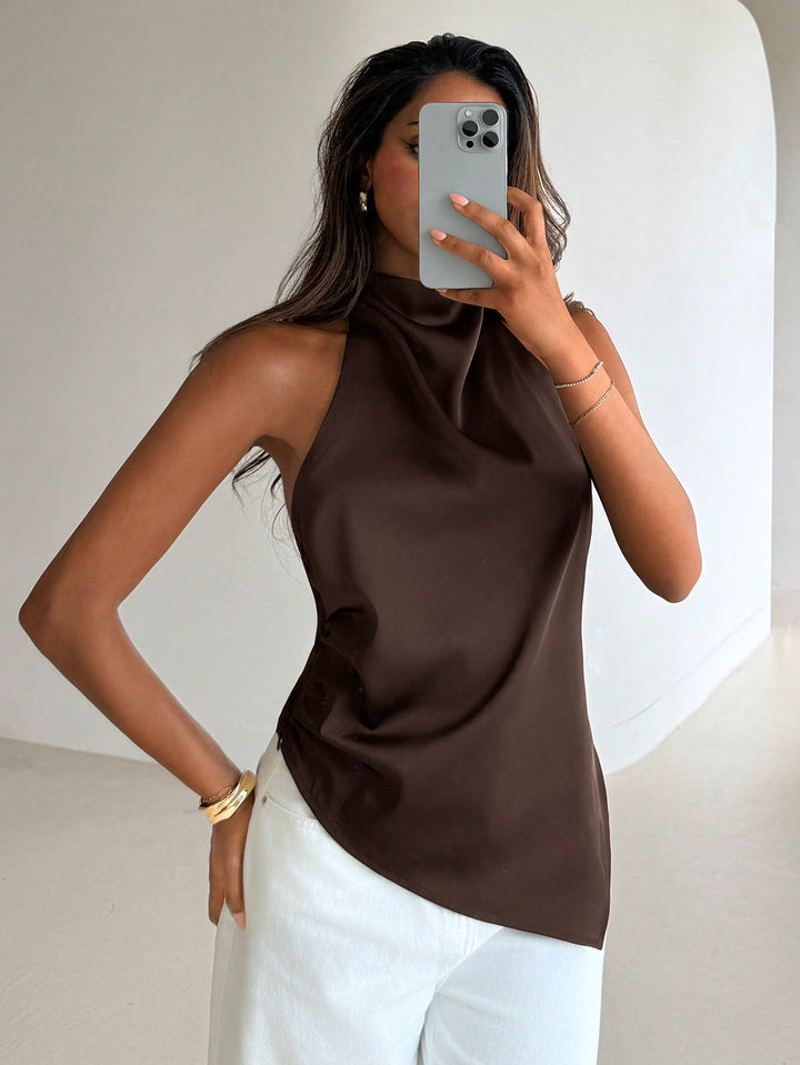 Backless Halter Neck Satin Top | Luxury Open Back Blouse for Women