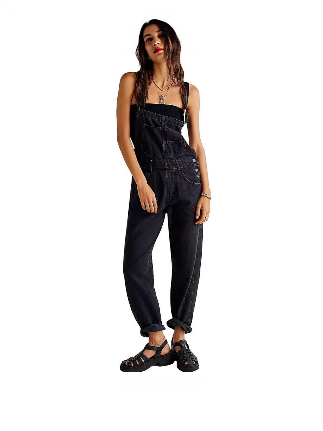 Loose-Fit Denim Overalls