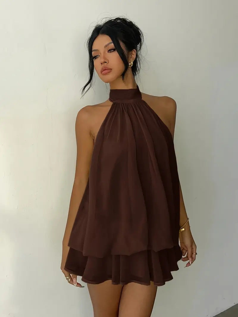 Halter Neck Chiffon Mini Dress