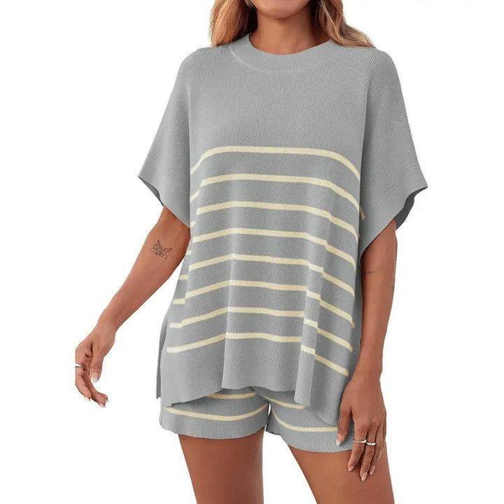 Striped Knit Loungewear Set, Oversized Top &amp; Matching Shorts Co-Ord