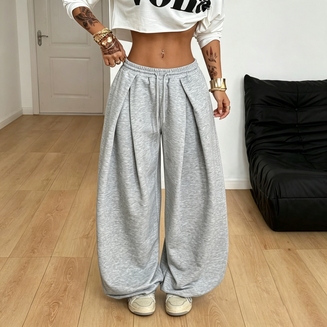 High-waisted pleated wide-leg sweatpants
