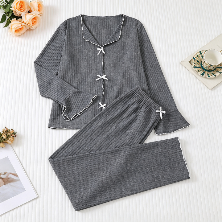 Ruffle Trim Bow Sleepwear Set